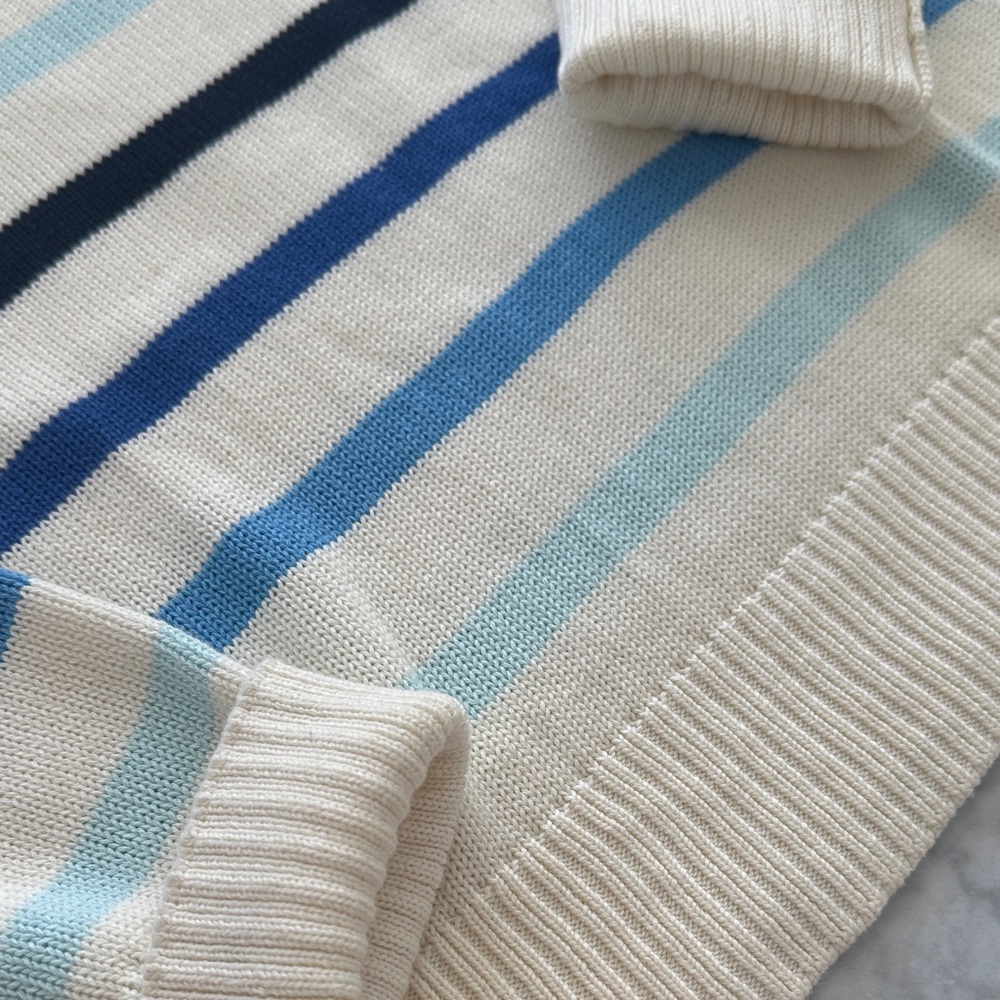Talbots Cream and Blue Boxy 💯 Pima Cotton Striped Sweater - Picture 7 of 9